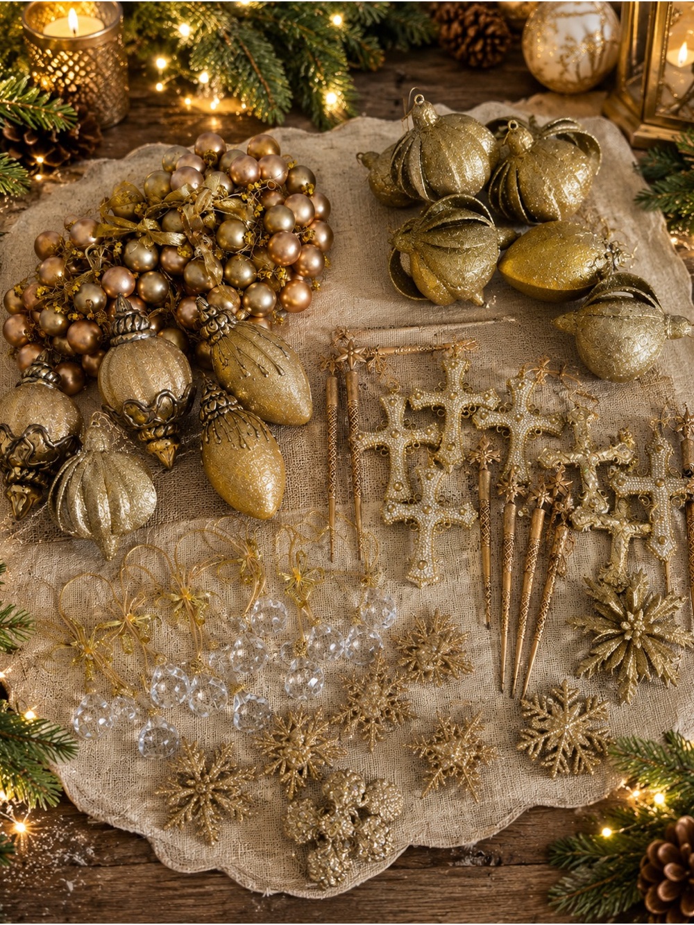Gold Holiday Ornament Set - Decorative Christmas Accents
